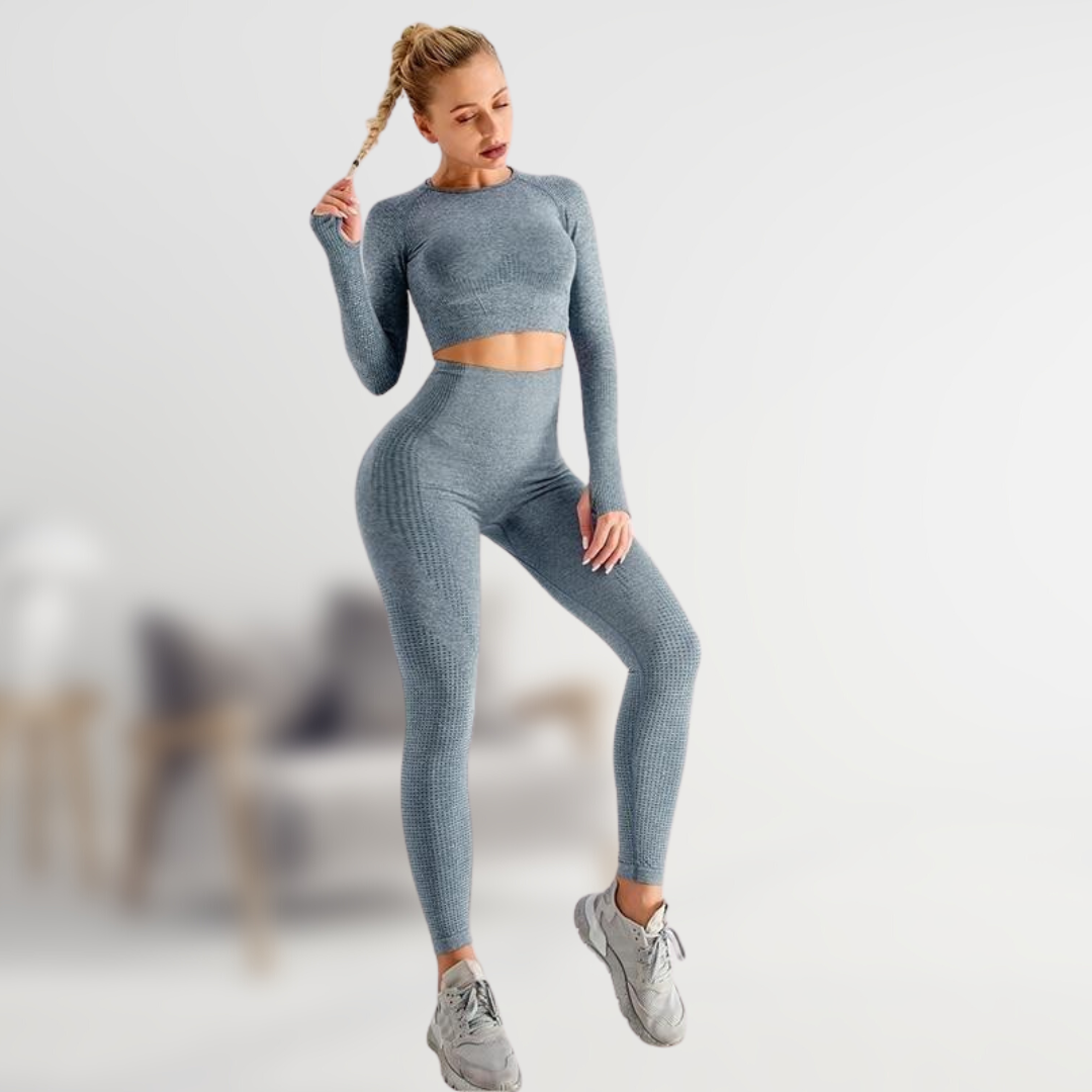 5-delige Sport Set | Dames tops en sportleggings met hoge taille in de kleur Wijnrood voor dames in stijl geschikt voor alle seizoenen.