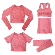 5-delige Sport Set | Dames tops en sportleggings met hoge taille in de kleur Fuchsia voor dames in stijl geschikt voor alle seizoenen.