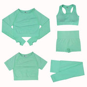 5-delige Sport Set | Dames tops en sportleggings met hoge taille in de kleur Mintgroen voor dames in stijl geschikt voor alle seizoenen.