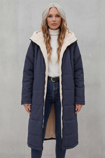 Hooded fleece coat met rits