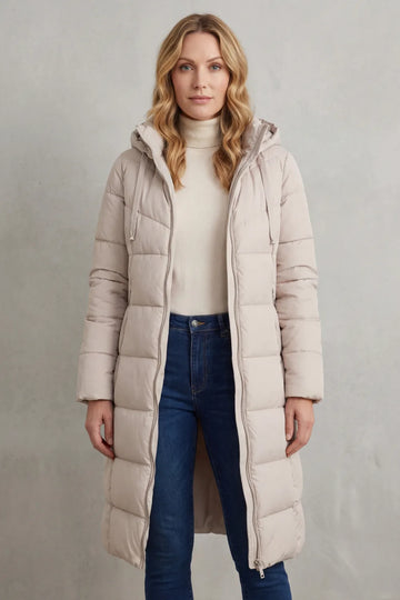 Lange puffer jas met capuchon
