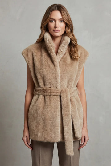 Faux fur gilet met ceintuur