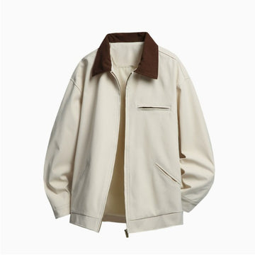 Dust jacket with zipper and stand-up collar