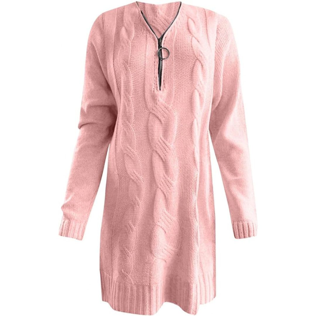 Alba | Geribde tuniekjurk in de kleur Wit voor dames in stijl ideaal voor de herfst.