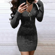 Alba | Geribde tuniekjurk in de kleur Donkergrijs voor dames in stijl ideaal voor de herfst.