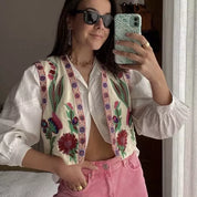 Alexsandra | Bloemen Gilet in de kleur Lichtblauw voor dames in stijl ideaal voor de zomer.