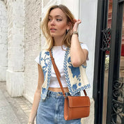 Alexsandra | Bloemen Gilet in de kleur Lichtblauw voor dames in stijl ideaal voor de zomer.