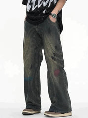 Amerigo | Heren vintage baggy straatjeans met golvende lijnen in de kleur Grijs voor heren in Streetwear stijl ideaal voor de herfst.