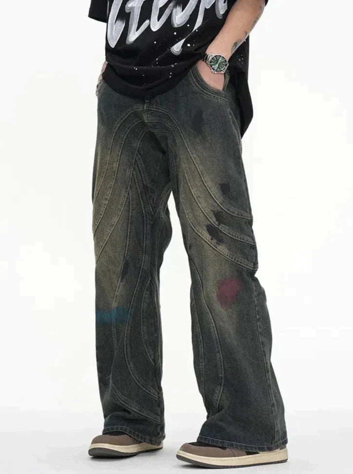 Amerigo | Heren vintage baggy straatjeans met golvende lijnen in de kleur Grijs voor heren in Streetwear stijl ideaal voor de herfst.
