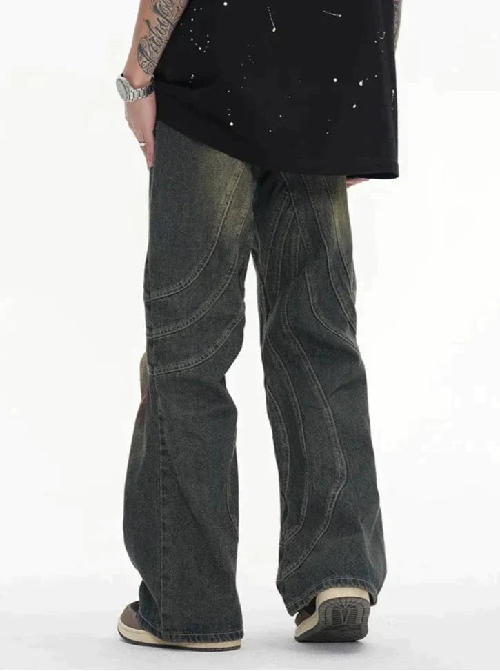 Amerigo | Heren vintage baggy straatjeans met golvende lijnen in de kleur Grijs voor heren in Streetwear stijl ideaal voor de herfst.