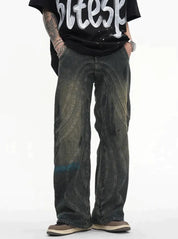 Amerigo | Heren vintage baggy straatjeans met golvende lijnen in de kleur Grijs voor heren in Streetwear stijl ideaal voor de herfst.