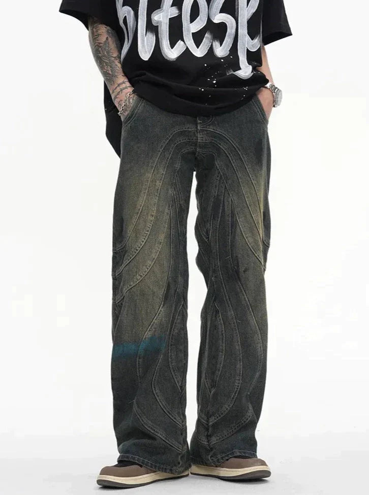 Amerigo | Heren vintage baggy straatjeans met golvende lijnen in de kleur Grijs voor heren in Streetwear stijl ideaal voor de herfst.