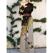 Anna | Off-shoulder jumpsuit met bloemenprint in de kleur Zwart/Grijs voor dames in Party stijl ideaal voor de zomer.