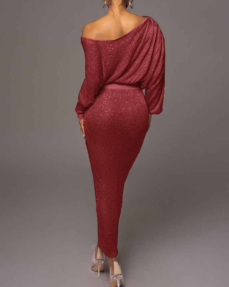 Anouk | Elegante off-shoulder avondjurk in de kleur Zilver voor dames in Party stijl ideaal voor de herfst.