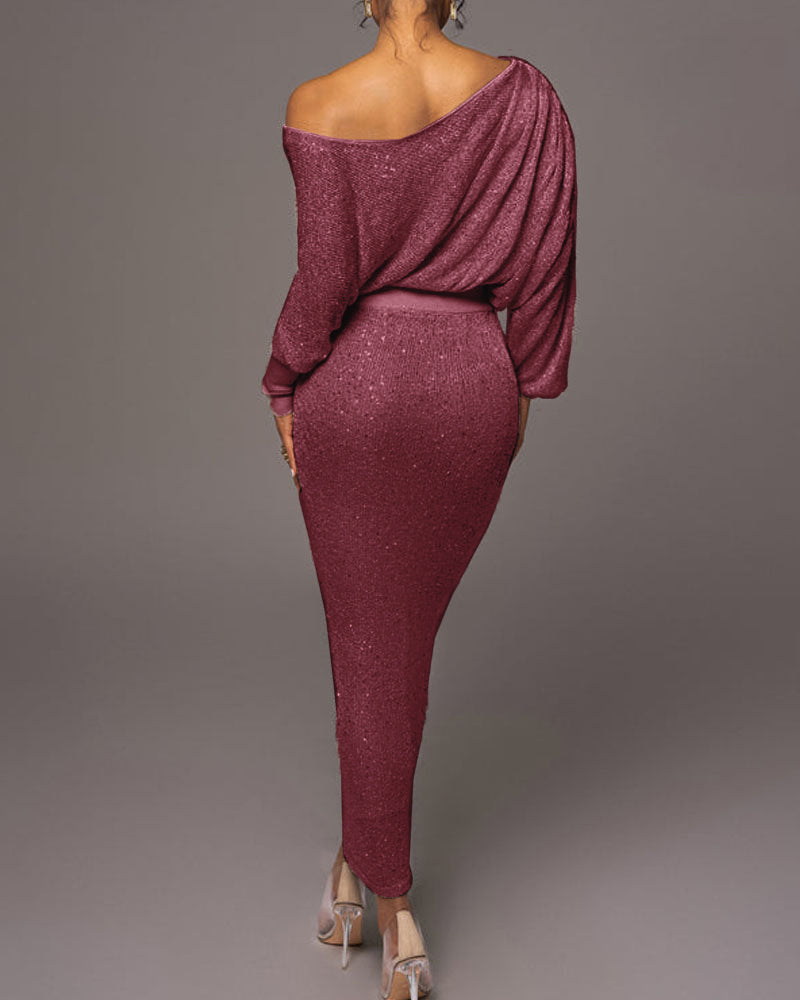 Anouk | Elegante off-shoulder avondjurk in de kleur Zilver voor dames in Party stijl ideaal voor de herfst.