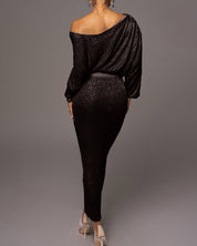 Anouk | Elegante off-shoulder avondjurk in de kleur Zilver voor dames in Party stijl ideaal voor de herfst.