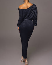 Anouk | Elegante off-shoulder avondjurk in de kleur Zilver voor dames in Party stijl ideaal voor de herfst.