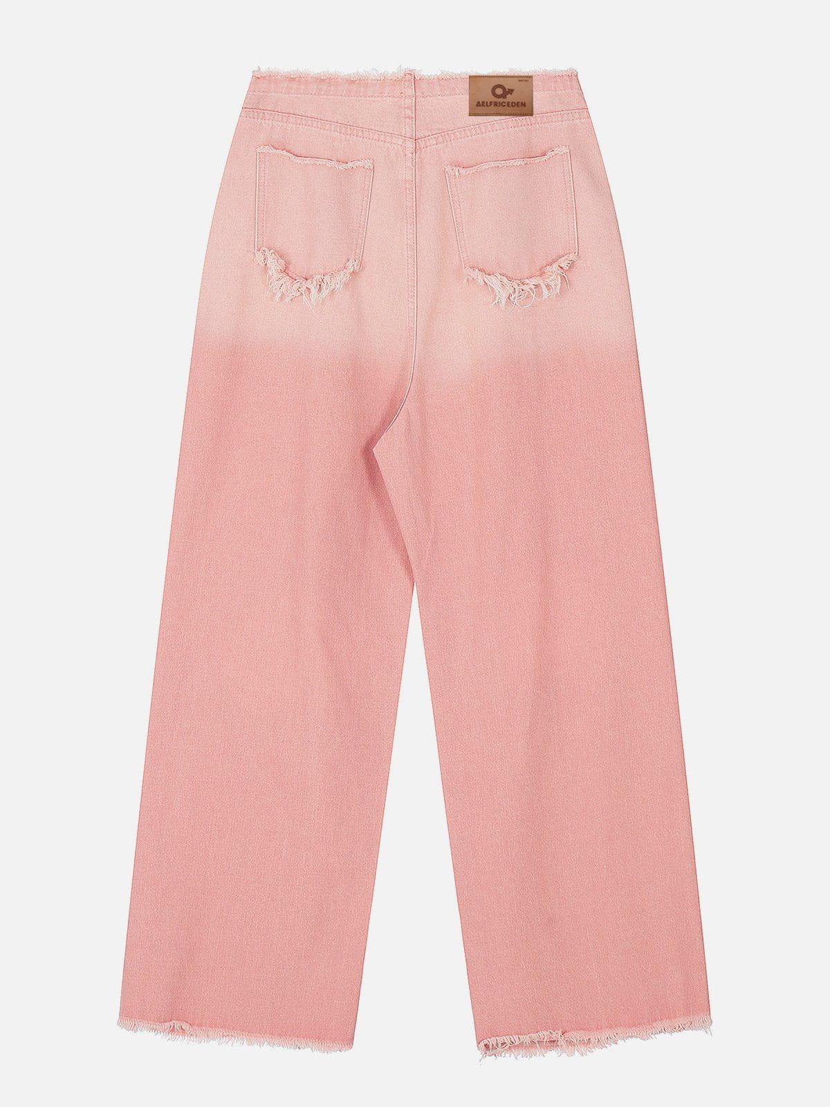 Beatrice | Losvallende jeans met franje en letters in de kleur Roze voor dames in stijl ideaal voor de herfst.