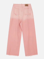 Beatrice | Losvallende jeans met franje en letters in de kleur Roze voor dames in stijl ideaal voor de herfst.