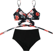 Belle | Hoge taille, kleurrijke damesbikini in de kleur Zwarte top - Bloemen slip voor dames in stijl ideaal voor de zomer.
