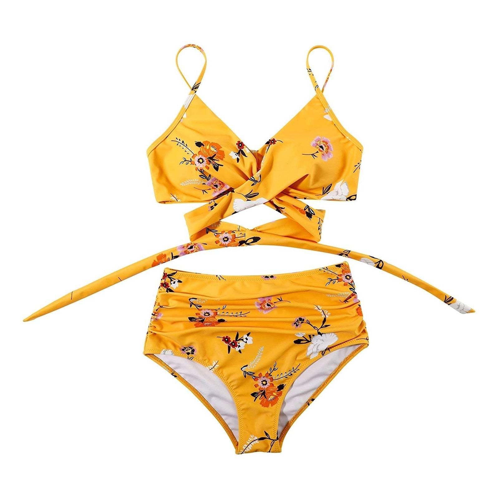 Belle | Hoge taille, kleurrijke damesbikini in de kleur Zwarte top - Bloemen slip voor dames in stijl ideaal voor de zomer.