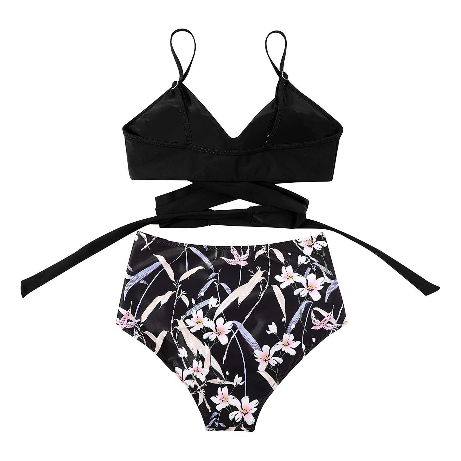 Belle | Hoge taille, kleurrijke damesbikini in de kleur Zwarte top - Bloemen slip voor dames in stijl ideaal voor de zomer.