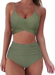 Belle | Hoge taille, kleurrijke damesbikini in de kleur Groen voor dames in stijl ideaal voor de zomer.