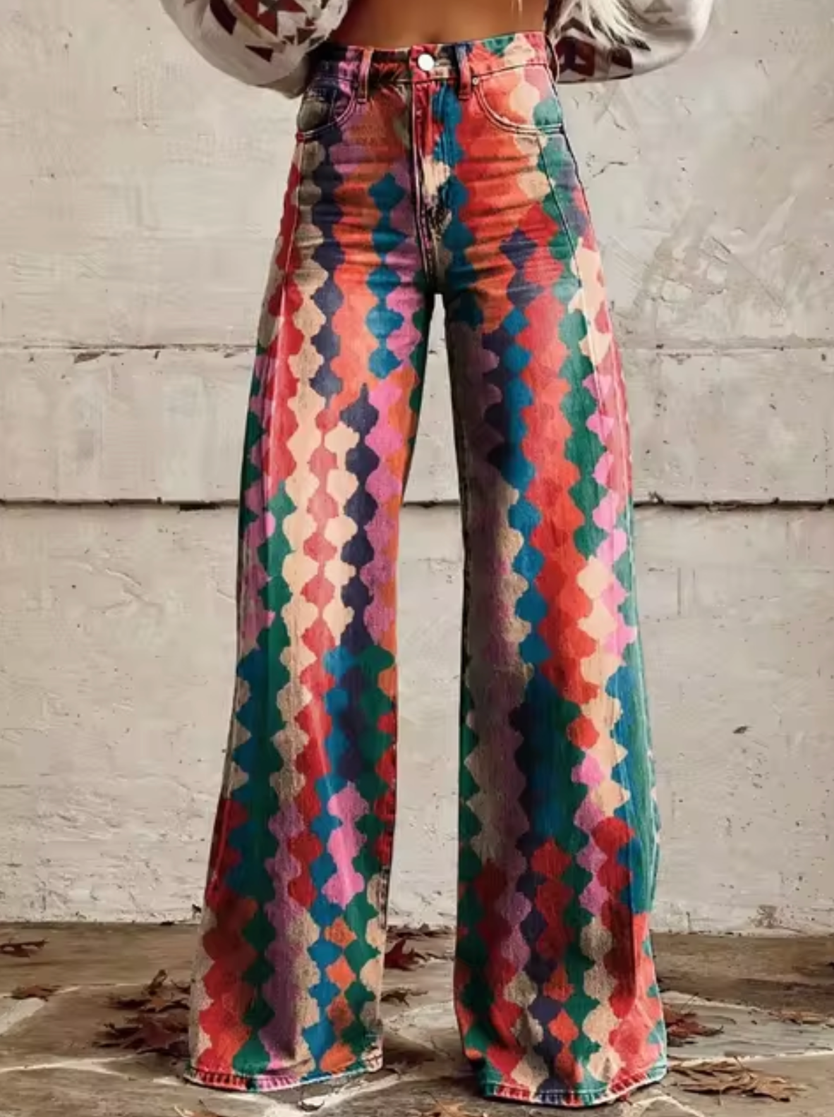 Sophie | Stijlvolle Wijde Broek met Kleurrijke Print