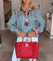 Blouse met horizontale strepen en V-hals in de kleur Blauw voor dames in stijl ideaal voor de lente.