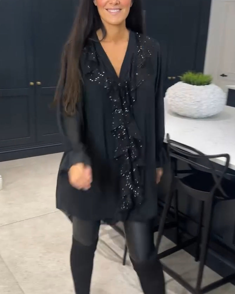 Blouse met ruches en elegante stijl in de kleur Zwart voor dames in stijl ideaal voor de herfst.