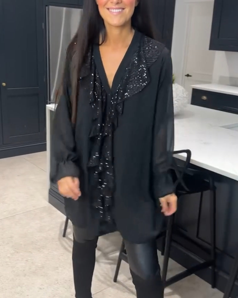 Blouse met ruches en elegante stijl in de kleur Zwart voor dames in stijl ideaal voor de herfst.