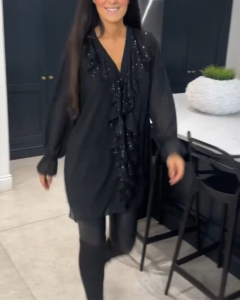 Blouse met ruches en elegante stijl in de kleur Zwart voor dames in stijl ideaal voor de herfst.