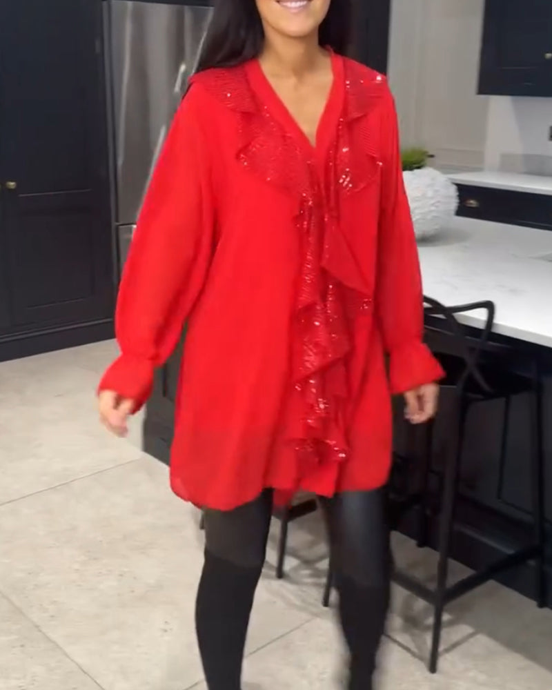 Blouse met ruches en elegante stijl in de kleur Rood voor dames in stijl ideaal voor de herfst.