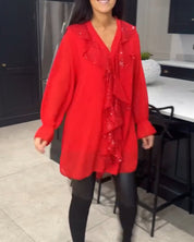 Blouse met ruches en elegante stijl in de kleur Rood voor dames in stijl ideaal voor de herfst.