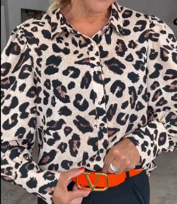 Blouse met tijgerprint en V-hals in de kleur Luipaard voor dames in stijl ideaal voor de herfst.