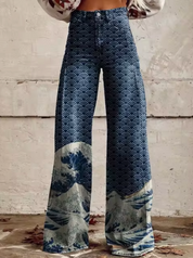 Sophie | Stijlvolle Wijde Broek met Kleurrijke Print