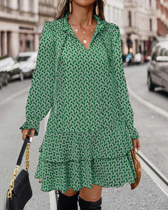 Camouflage bedrukte jurk met lange mouwen in de kleur Groen voor dames in stijl ideaal voor de lente.