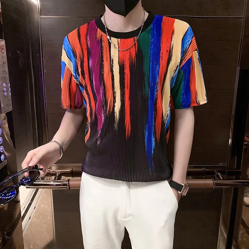 Cas | Heren Kleurrijk Elastisch T-shirt in de kleur Zwart voor heren in stijl ideaal voor de lente.