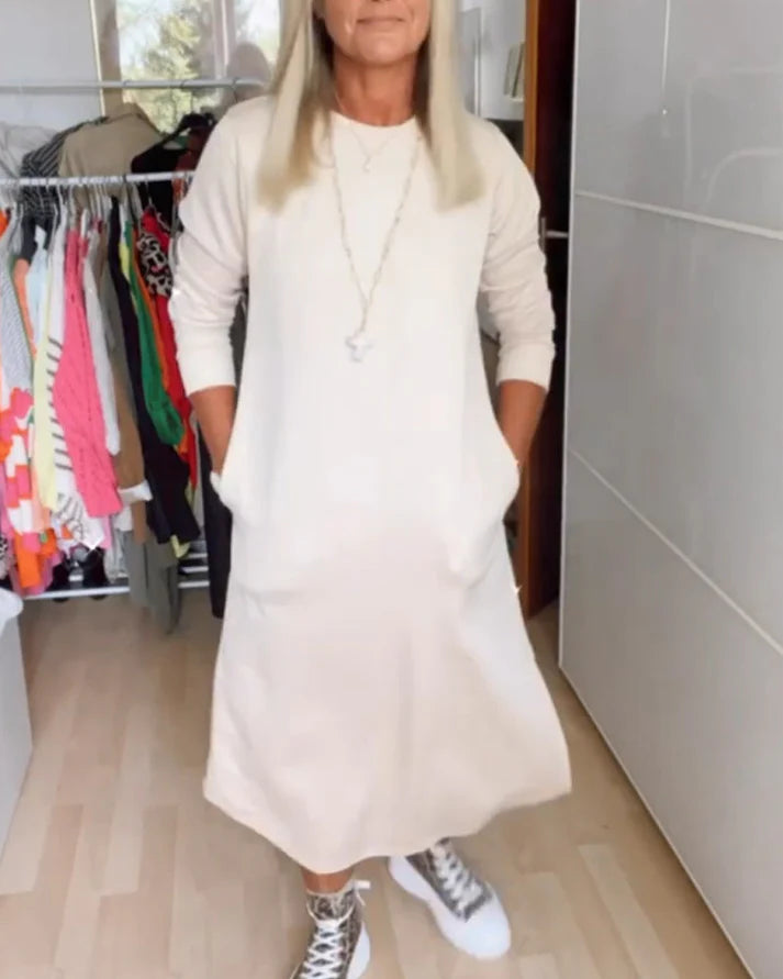 casual herfstjurk met lange mouwen in de kleur Wit voor dames in stijl ideaal voor de herfst.