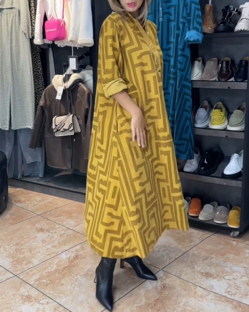 Casual jurk met geometrisch en bedrukt in de kleur Geel voor dames in stijl ideaal voor de herfst.