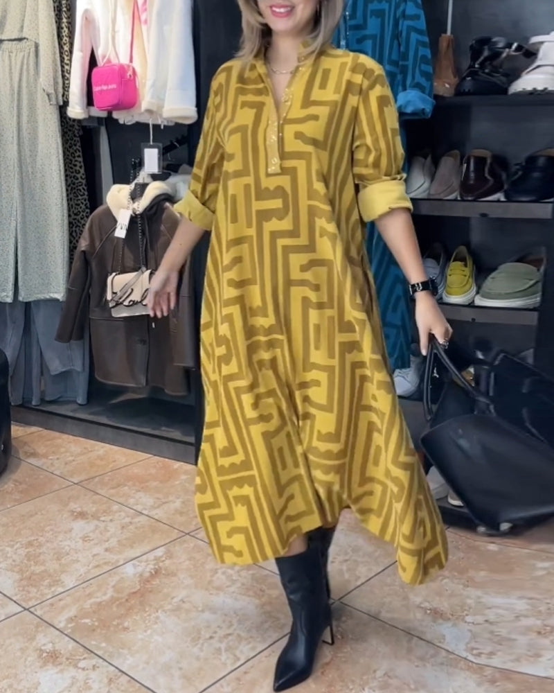 Casual jurk met geometrisch en bedrukt in de kleur Geel voor dames in stijl ideaal voor de herfst.
