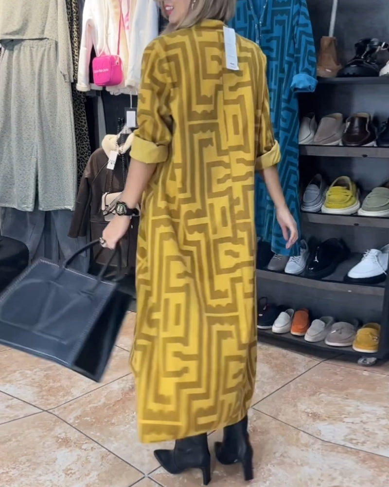 Casual jurk met geometrisch en bedrukt in de kleur Geel voor dames in stijl ideaal voor de herfst.