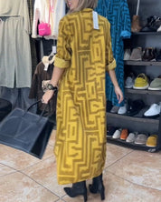 Casual jurk met geometrisch en bedrukt in de kleur Geel voor dames in stijl ideaal voor de herfst.