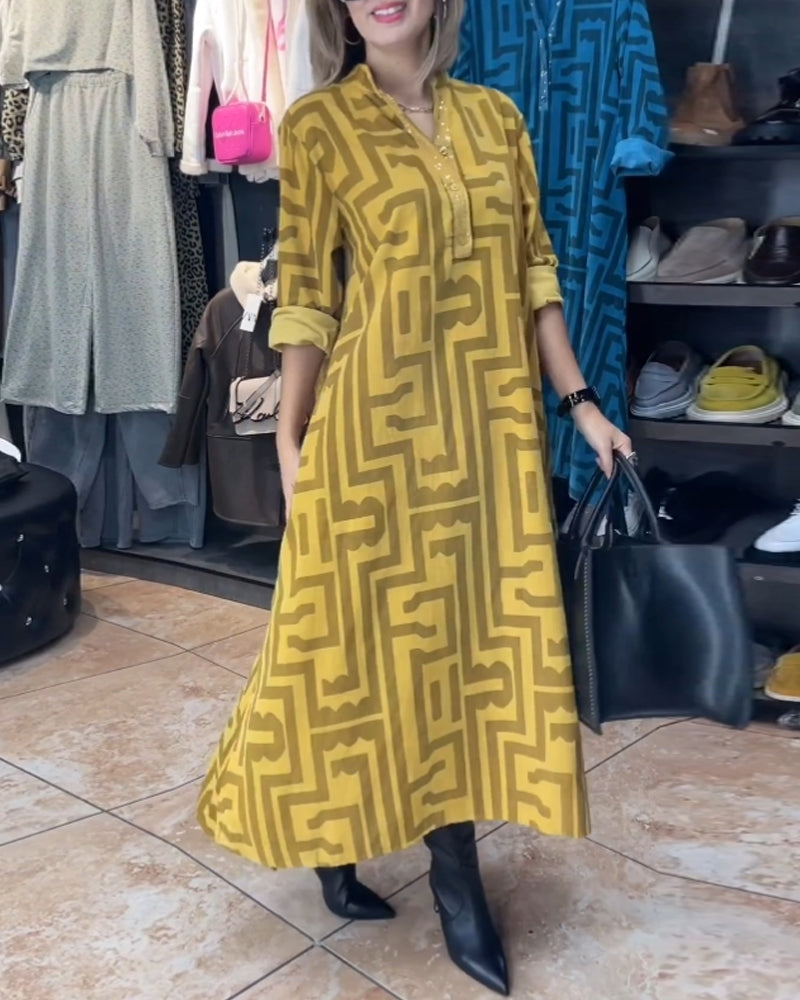 Casual jurk met geometrisch en bedrukt in de kleur Geel voor dames in stijl ideaal voor de herfst.