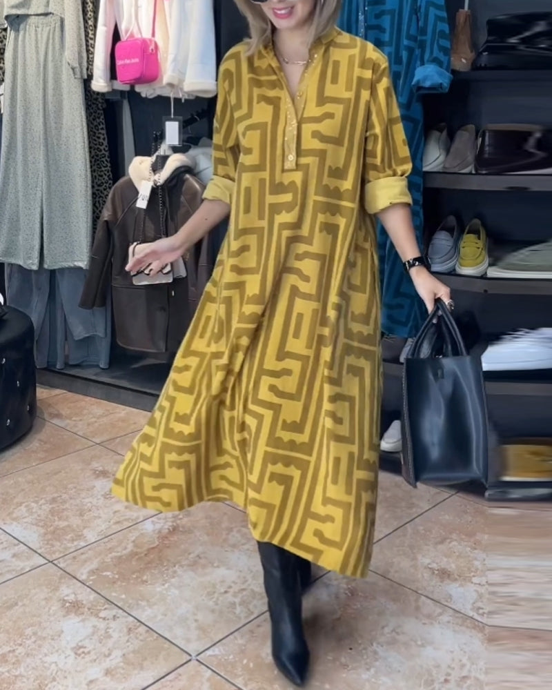 Casual jurk met geometrisch en bedrukt in de kleur Geel voor dames in stijl ideaal voor de herfst.