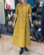 Casual jurk met geometrisch en bedrukt in de kleur Geel voor dames in stijl ideaal voor de herfst.