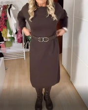 Casual Jurk met ronde hals in de kleur Wit voor dames in stijl ideaal voor de herfst.