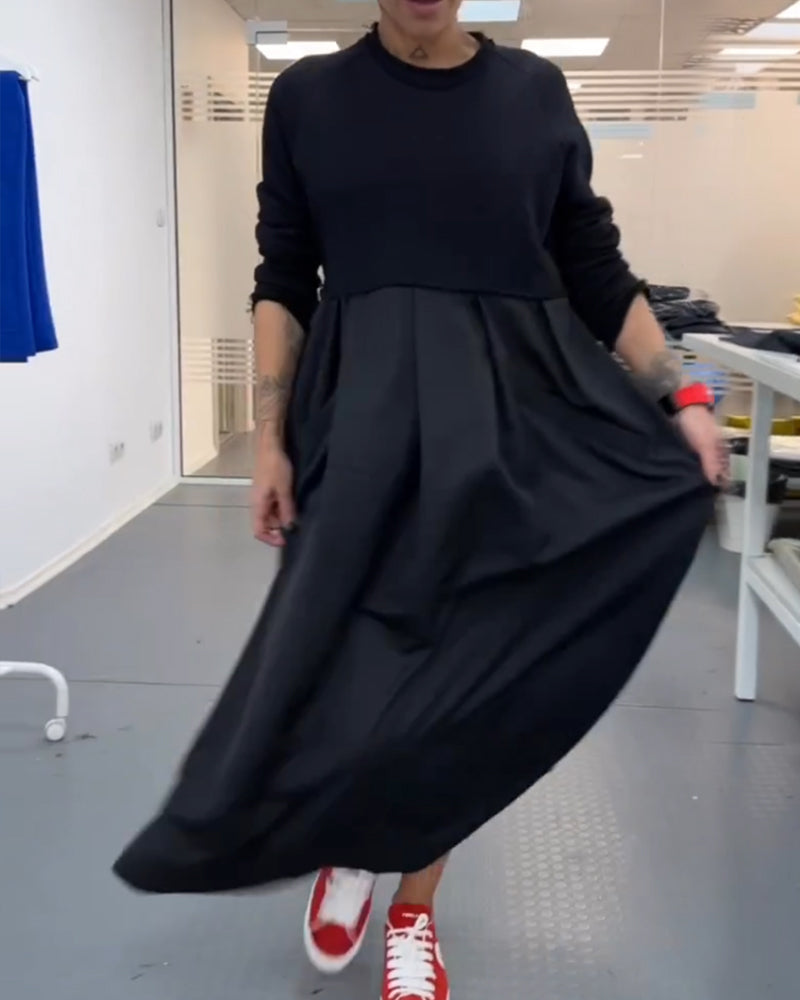 Casual lange zwarte a-lijn jurk in de kleur Zwart voor dames in Casual stijl ideaal voor de herfst.