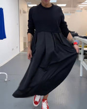 Casual lange zwarte a-lijn jurk in de kleur Zwart voor dames in Casual stijl ideaal voor de herfst.