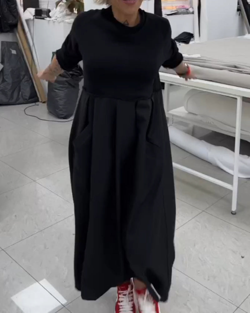 Casual lange zwarte a-lijn jurk in de kleur Zwart voor dames in Casual stijl ideaal voor de herfst.